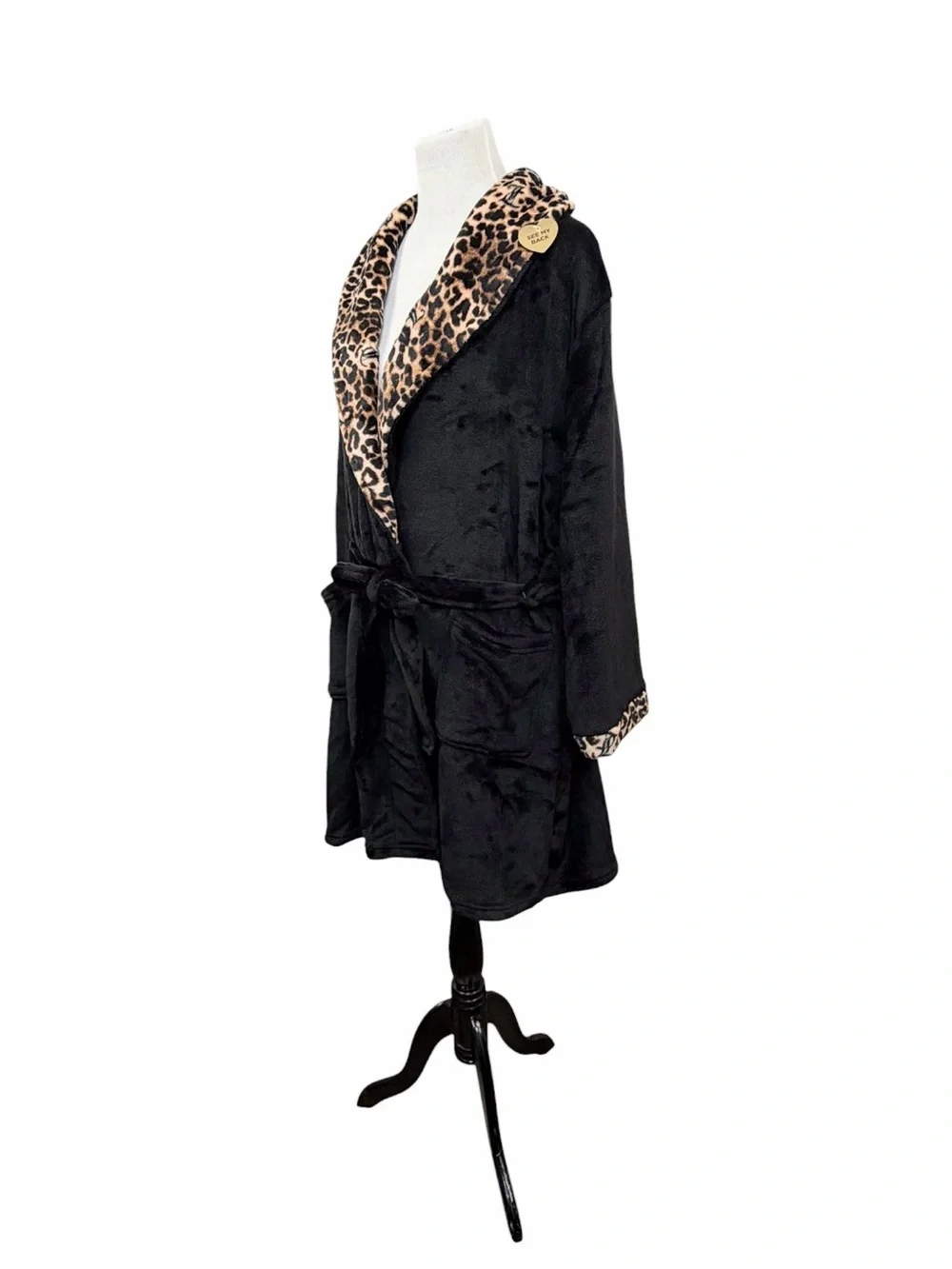 NWT Juicy Couture Plush Robe Black Leopard Print Embroidery Belted Plus Size 1X